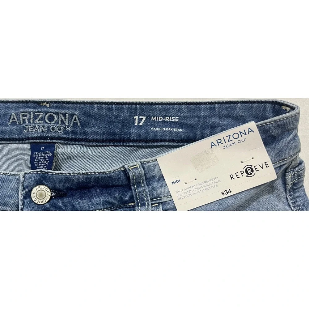 Arizona Jean Co Shorts Girls 17 Blue NWT Distressed Mid Rise Rolled Hem